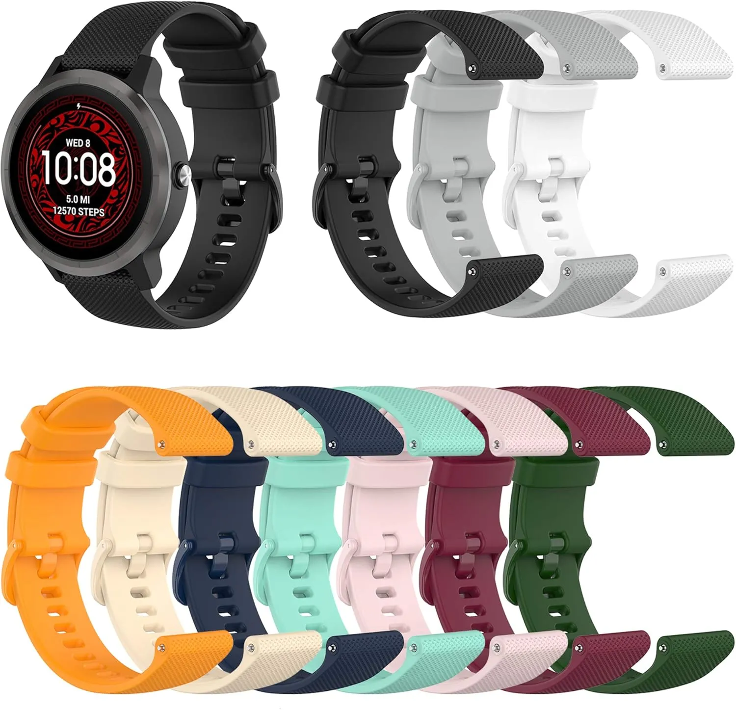 FitTurn 10-Pack Silicone Wristband Replacement Sports Straps Bracelet Compatible with Desong D09 Smart Watch Silicone Quick Release Waterproof Soft Straps