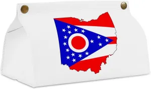 Flag Map of Ohio Tissue Box Cover PU Leather Tissue Box Holder Rectangular Facial Tissue Case Paper Organizer