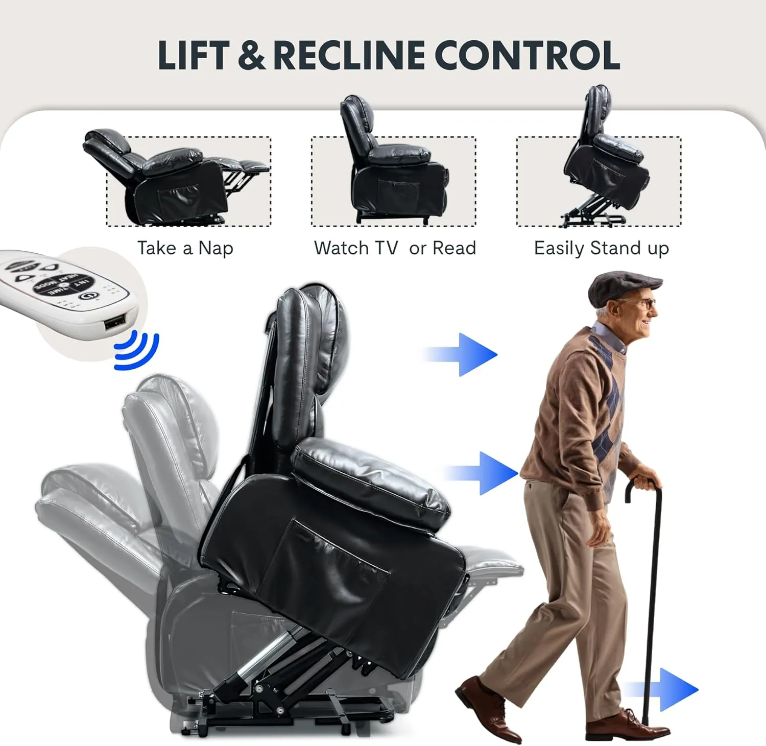 FLEXISPOT XL23 Power Lift Recliner Chair with Massage & Heat for Elderly - Large Electric Lift Chair with USB Port, Cup Holders, Side Pockets - Living Room Bedroom Single Sofa(Large Size,Black)