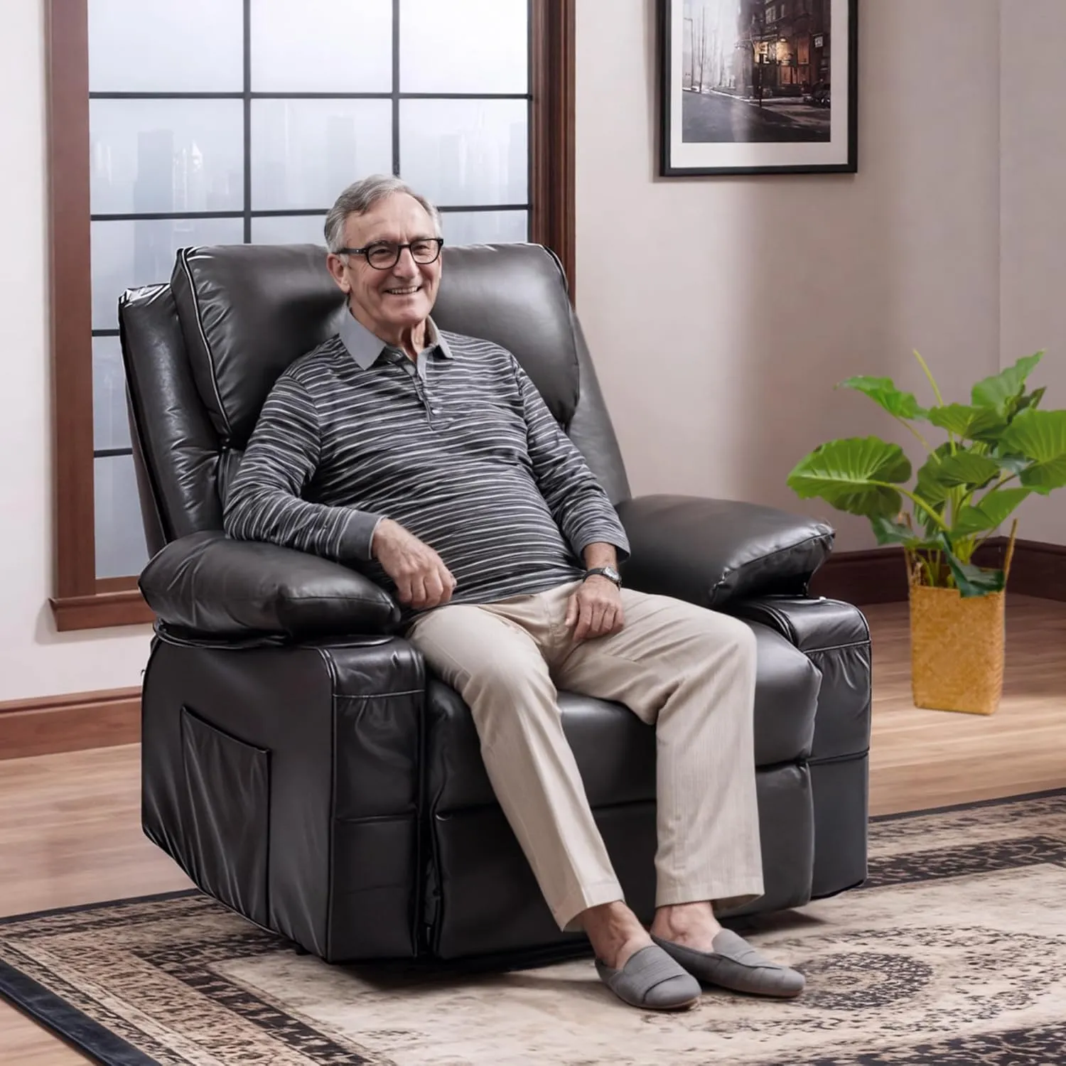 FLEXISPOT XL23 Power Lift Recliner Chair with Massage & Heat for Elderly - Large Electric Lift Chair with USB Port, Cup Holders, Side Pockets - Living Room Bedroom Single Sofa(Large Size,Black)
