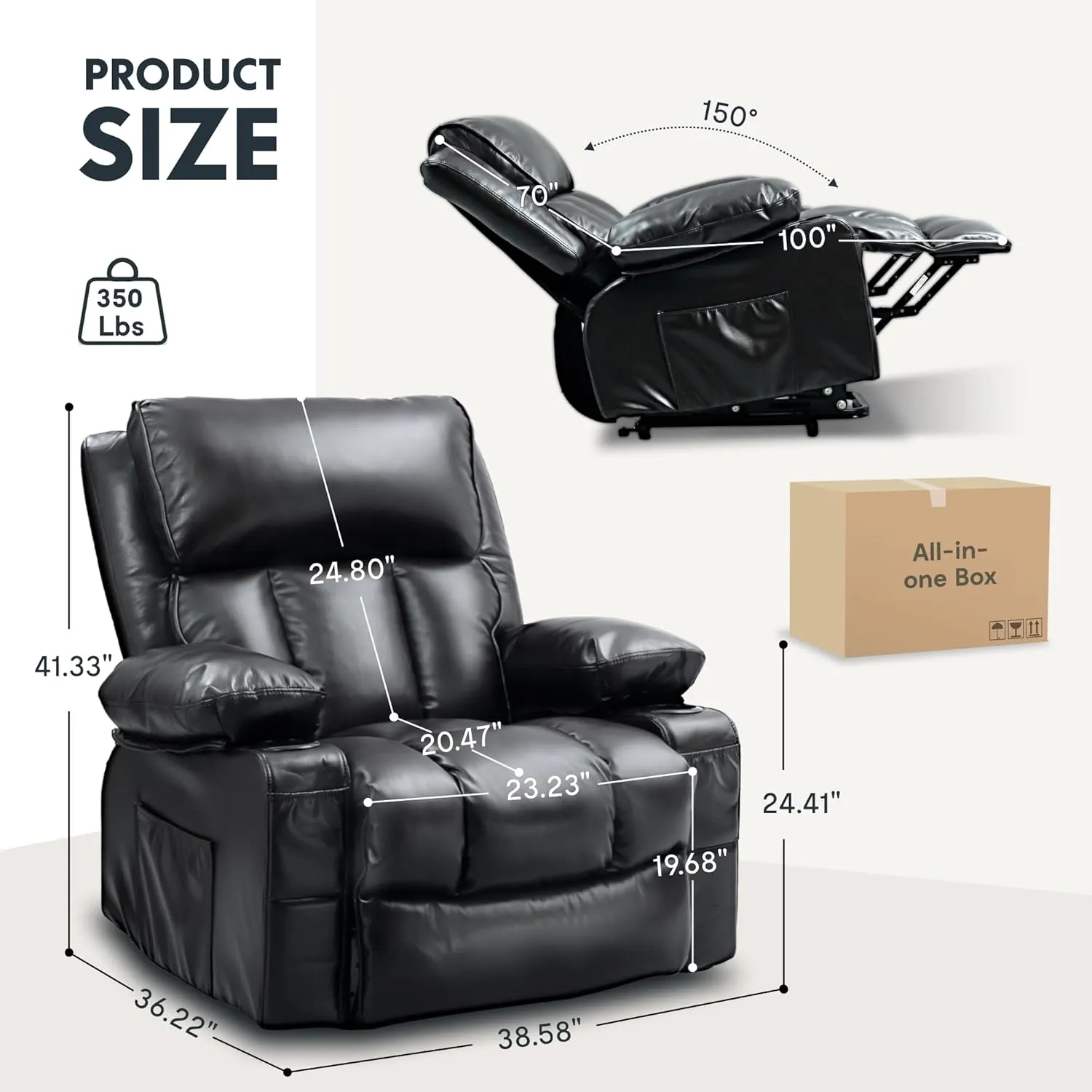FLEXISPOT XL23 Power Lift Recliner Chair with Massage & Heat for Elderly - Large Electric Lift Chair with USB Port, Cup Holders, Side Pockets - Living Room Bedroom Single Sofa(Large Size,Black)