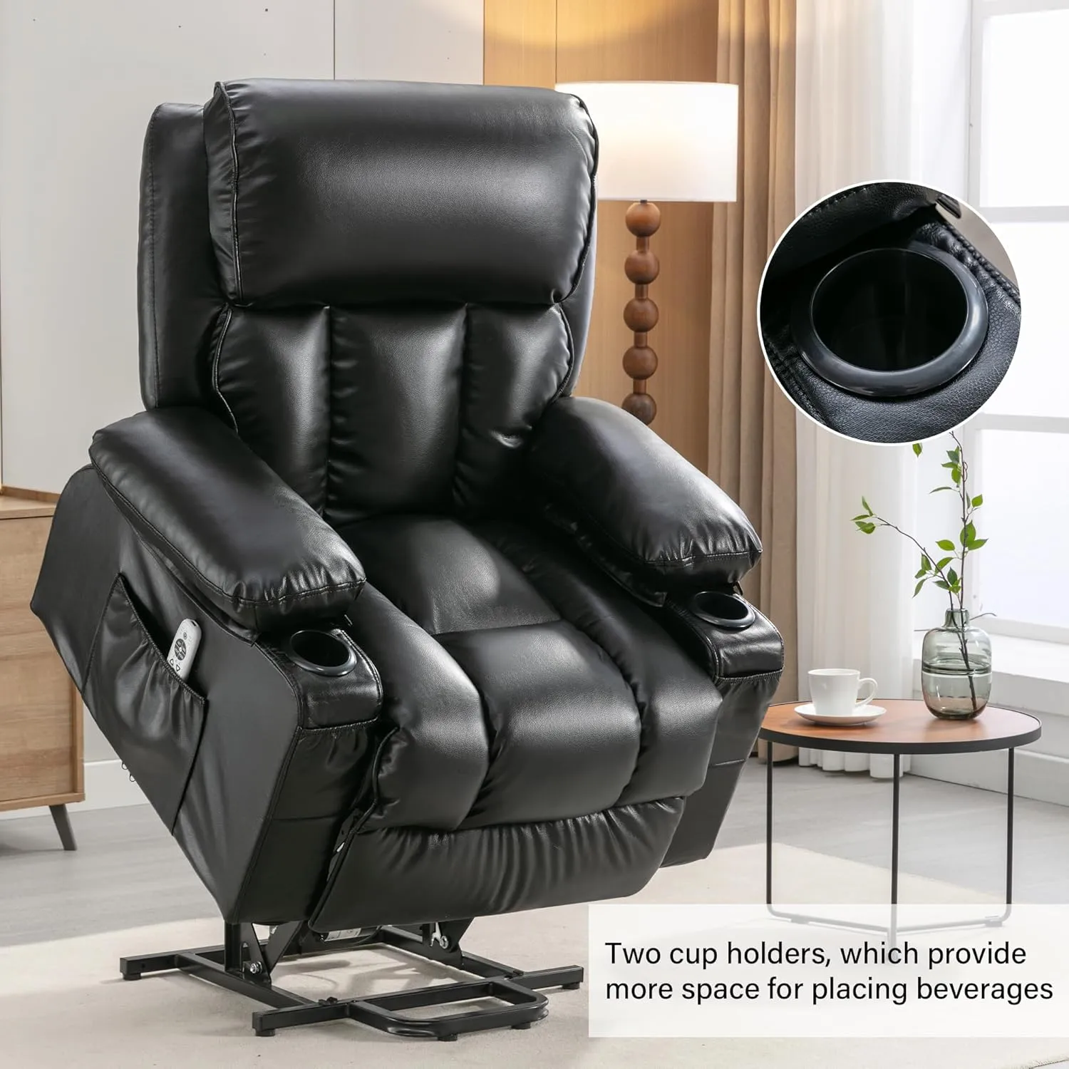 FLEXISPOT XL23 Power Lift Recliner Chair with Massage & Heat for Elderly - Large Electric Lift Chair with USB Port, Cup Holders, Side Pockets - Living Room Bedroom Single Sofa(Large Size,Black)