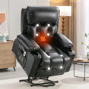 FLEXISPOT XL23 Power Lift Recliner Chair with Massage & Heat for Elderly - Large Electric Lift Chair with USB Port, Cup Holders, Side Pockets - Living Room Bedroom Single Sofa(Large Size,Black)