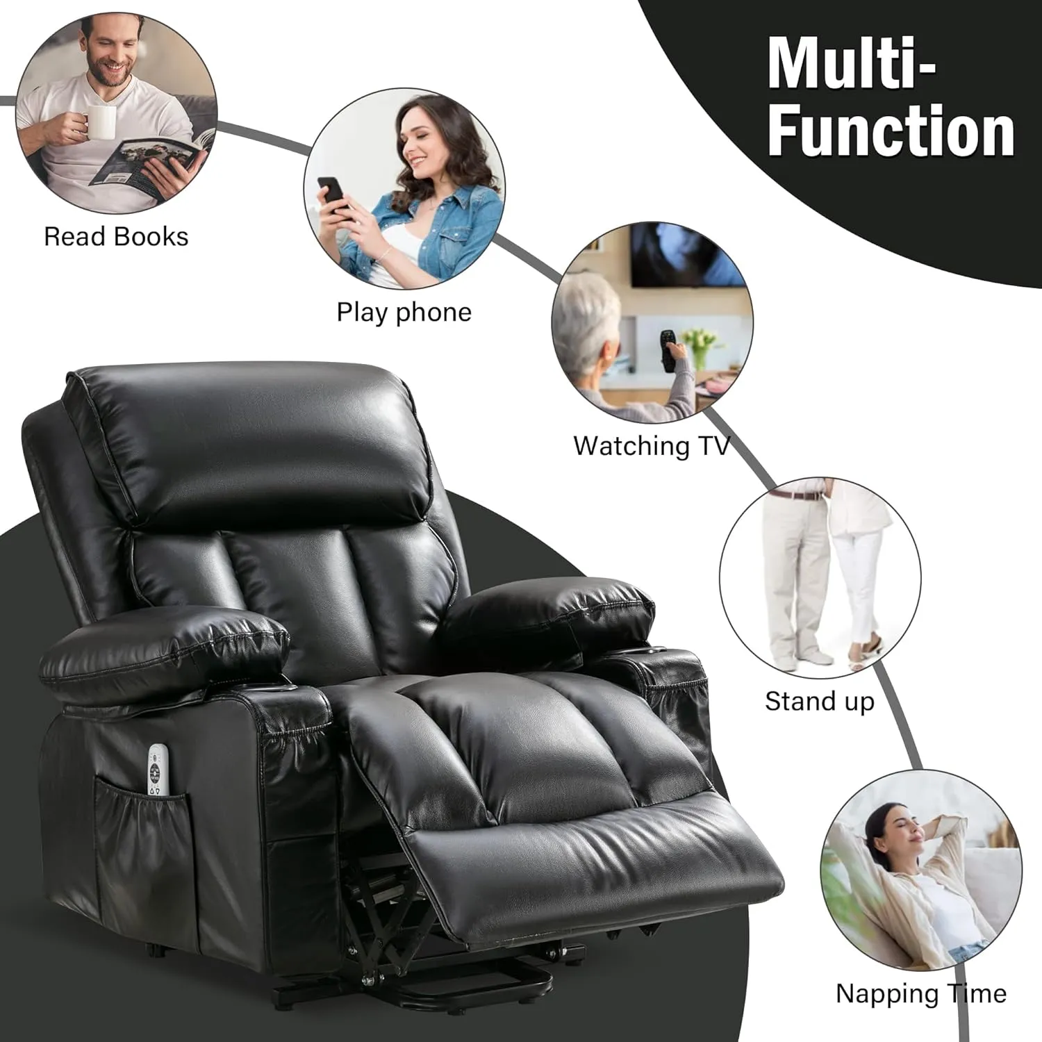 FLEXISPOT XL23 Power Lift Recliner Chair with Massage & Heat for Elderly - Large Electric Lift Chair with USB Port, Cup Holders, Side Pockets - Living Room Bedroom Single Sofa(Large Size,Black)