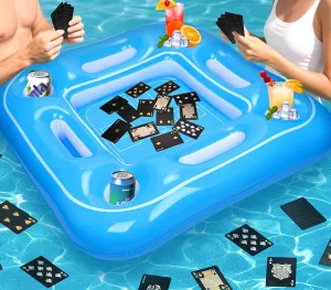 Floating Card Table,Inflatable Game Table for Pool with Upgrade Cup Holders,Floating Game Table w/ Waterproof Playing Cards,Inflatable Float Pool Table and Waterproof Card for Adult Hot Tub,Party,Spa