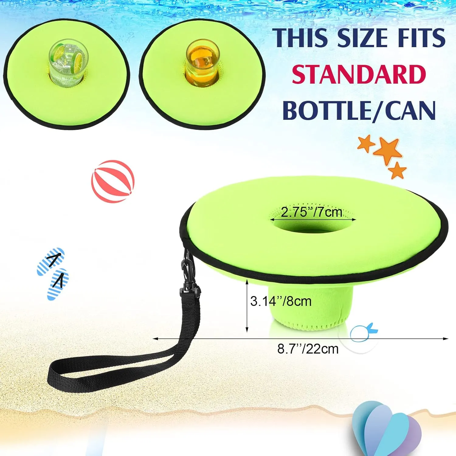 Floating Drink Holder 4 Pieces Neoprene Floating Cooler Inflatable Drink Holder Floating Coaster Pool Drink Holder for Pool Party Water Fun