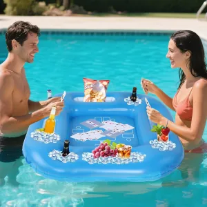 Floating Pool Game Table- Spacious Inflatable Board Games Table with Waterproof Playing Cards, Fun to Use Food Drink Bar for Adults Summer Pool Accessories