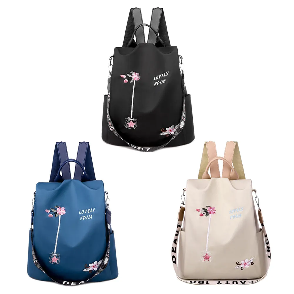 Floral Embroidered Womens Crossbody Backpack