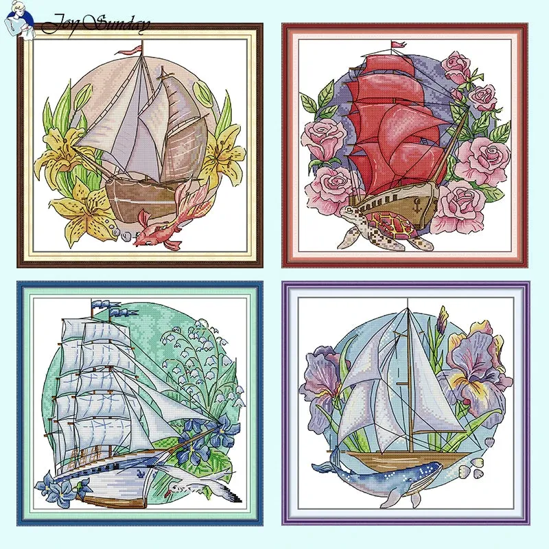 Flower Tour Floral Sailboat Pattern Cross Stitch Kits