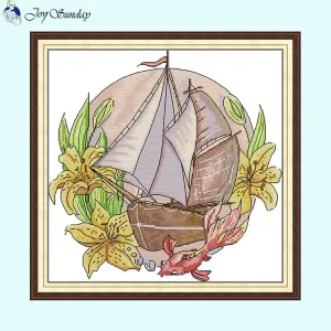 Flower Tour Floral Sailboat Pattern Cross Stitch Kits