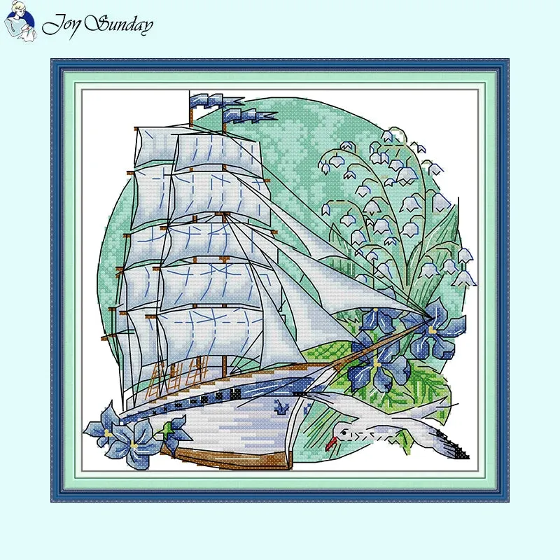Flower Tour Floral Sailboat Pattern Cross Stitch Kits