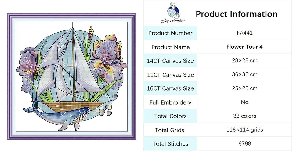 Flower Tour Floral Sailboat Pattern Cross Stitch Kits
