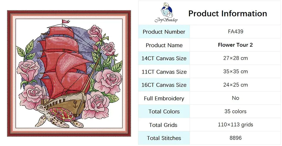 Flower Tour Floral Sailboat Pattern Cross Stitch Kits
