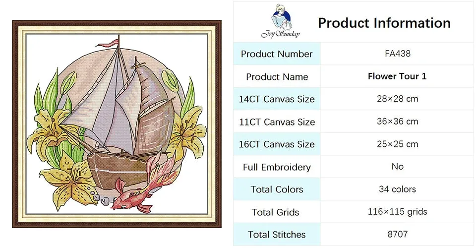 Flower Tour Floral Sailboat Pattern Cross Stitch Kits