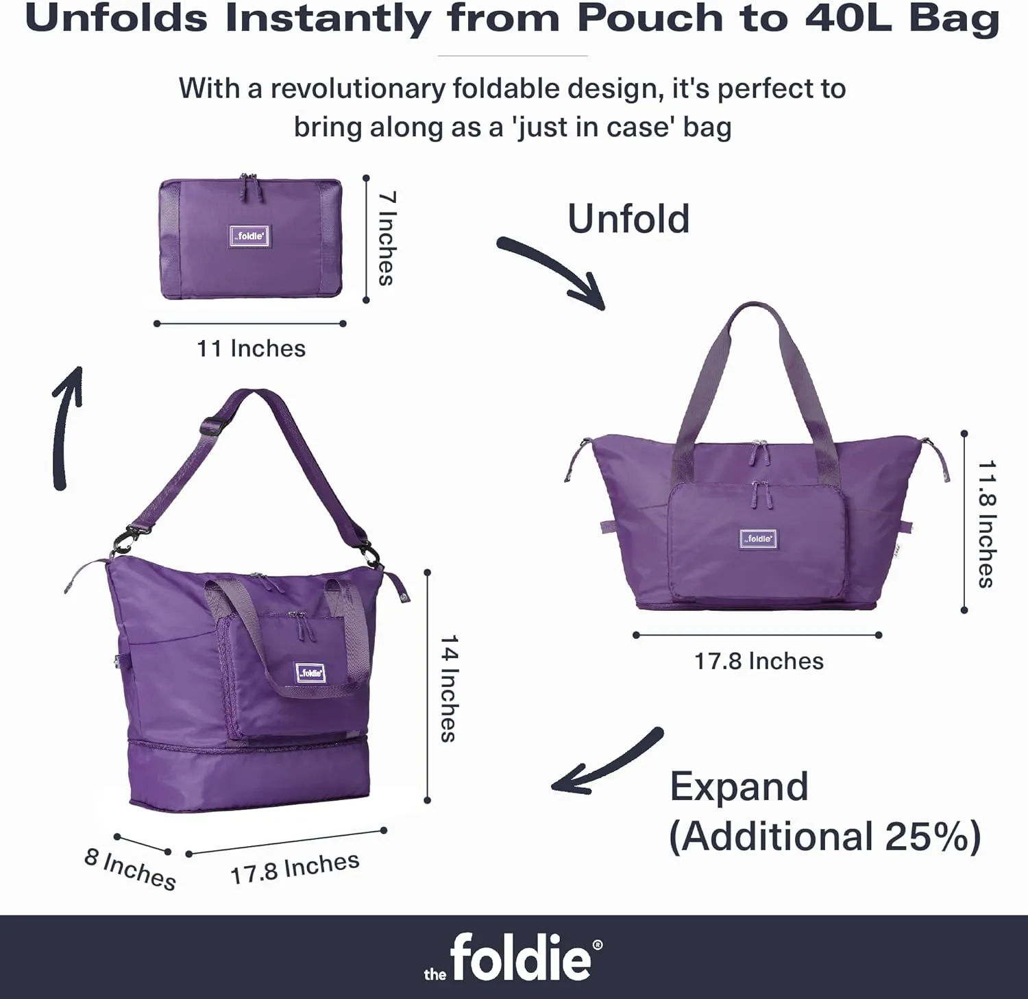 Foldable Travel Tote Bag for Women - 40L Weekender Bag with Multiple Pockets - Carry On Personal Item Travel Bag