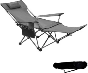 Folding Camping Chair with Detachable Footrest 2 in 1 Portable Reclining Camp Chair Adjustable Backrest with Headrests Cup Holders and Storage Bags