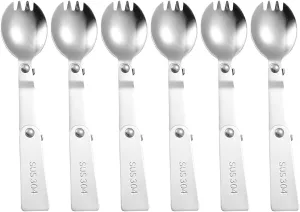 Folding Spoons 12Pcs Folding Spoon Fork Set, 304 Stainless Steel Compact Foldable Spoons Forks, Picnic Foldable Cutlery for Thermos Container Food Containers(Spork)