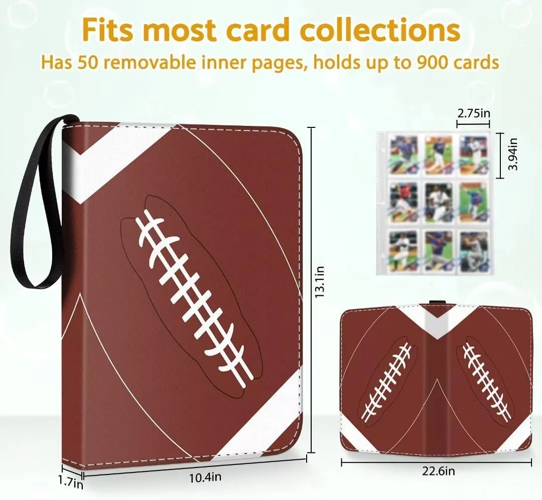 Football Card Binder Holder 900 Pockets with 50 Removable Sleeves, Portable Sports Trading Cards Binder Album Collector Organizer Protectors with Zipper,Waterproof
