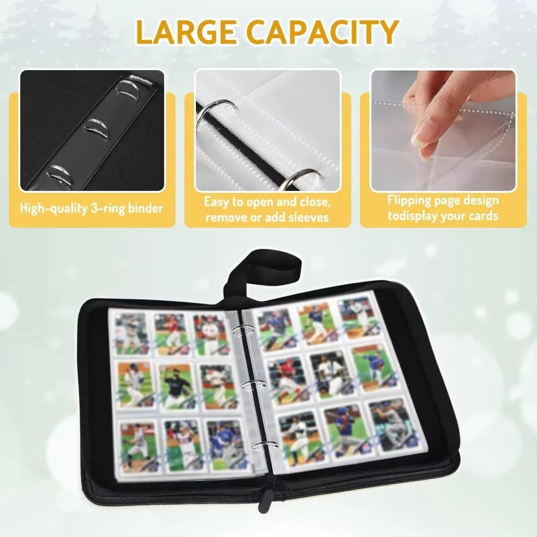 Football Card Binder Holder 900 Pockets with 50 Removable Sleeves, Portable Sports Trading Cards Binder Album Collector Organizer Protectors with Zipper,Waterproof