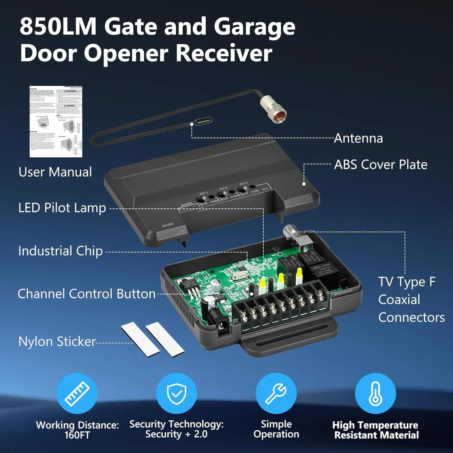 for Liftmaster 850LM Gate and Garage Door Opener Receiver, Compatible with Most Gate and Commercial Door Operators, 3 Channel Designed for Both Gated Communities and Commercial Buildings