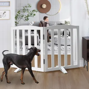 Freestanding Dog Gate Indoor, Doggie Gate Foldable Dog Gates for Doorways,Stairs or Hallways, Wooden White Pet Gate for The House, Dog Fence with Support Feet Included,24 "Height-2 Panels