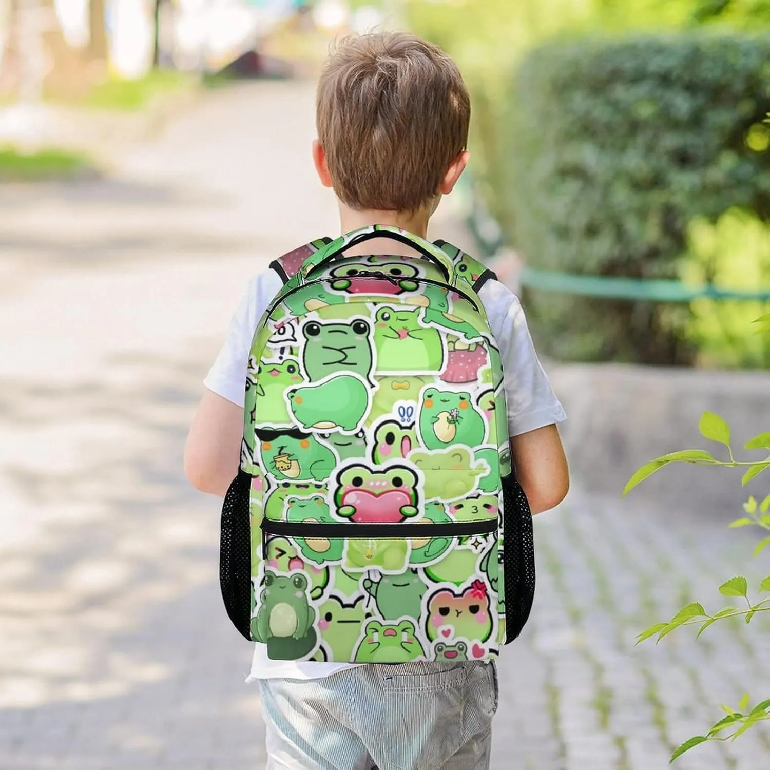 Frog Backpack for Girls Boys, 16 Inch Colorful Backpacks for School, Cute Lightweight Durable Bookbag for Kids