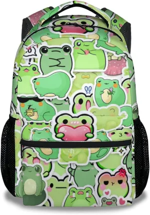 Frog Backpack for Girls Boys, 16 Inch Colorful Backpacks for School, Cute Lightweight Durable Bookbag for Kids