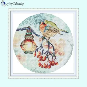 Frosty Snowy Night Lamp Bird Cross Stitch Kits For Beginners