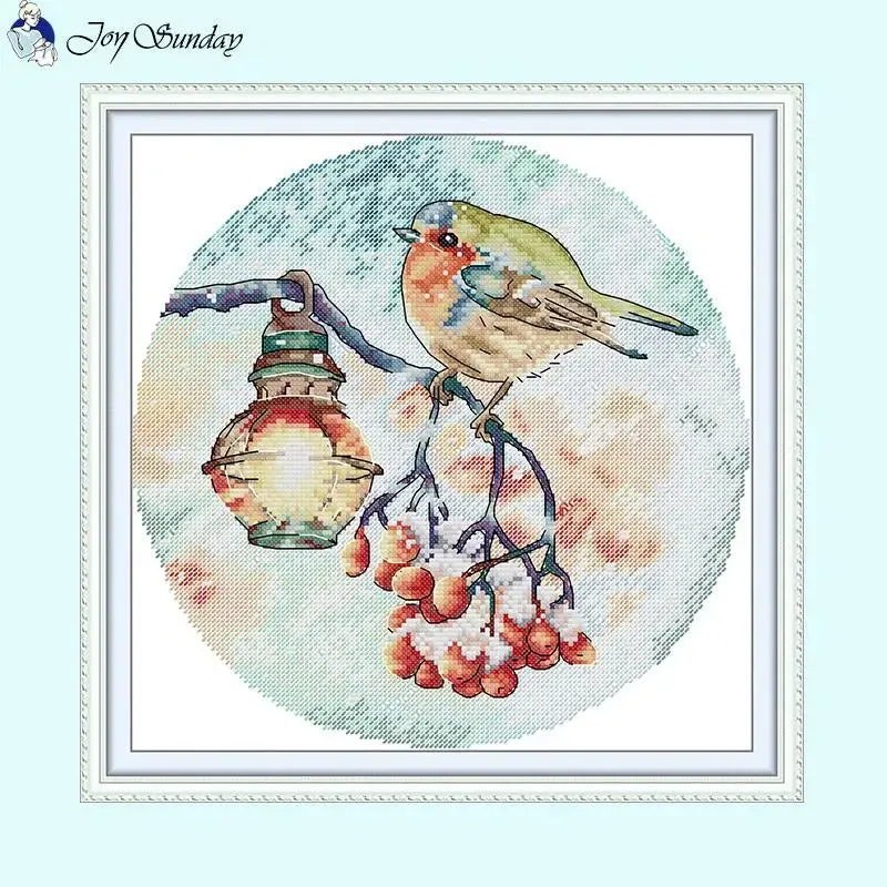 Frosty Snowy Night Lamp Bird Cross Stitch Kits For Beginners