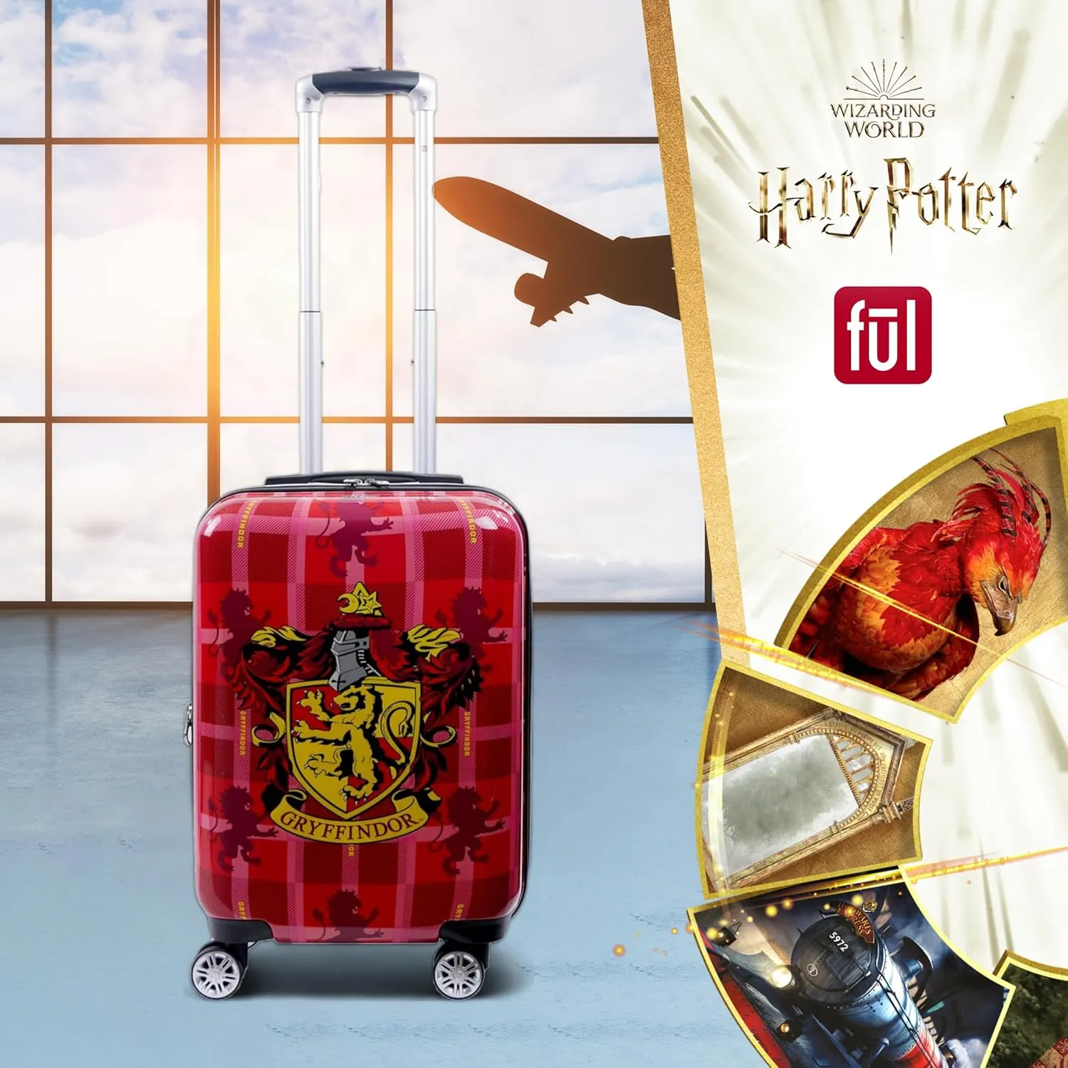 FUL Harry Potter 22 Inch Carry On Luggage, Hardshell Rolling Suitcase with Spinner Wheels, Gryffindor