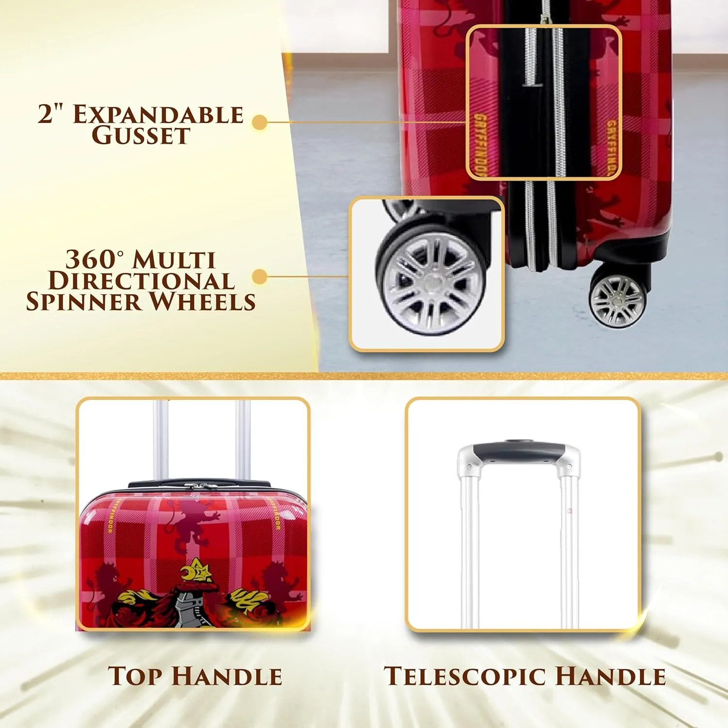 FUL Harry Potter 22 Inch Carry On Luggage, Hardshell Rolling Suitcase with Spinner Wheels, Gryffindor