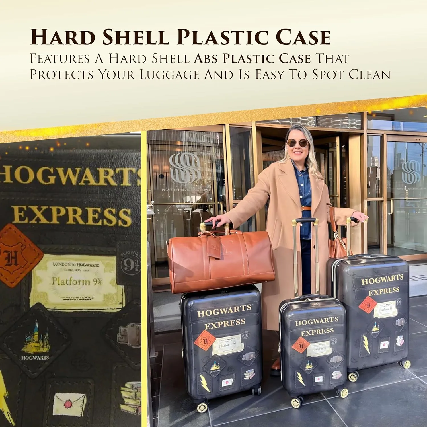 FUL Harry Potter Rolling Luggage, Hogwarts Express Hardshell Suitcase with Spinner Wheels, Black, 25 Inch