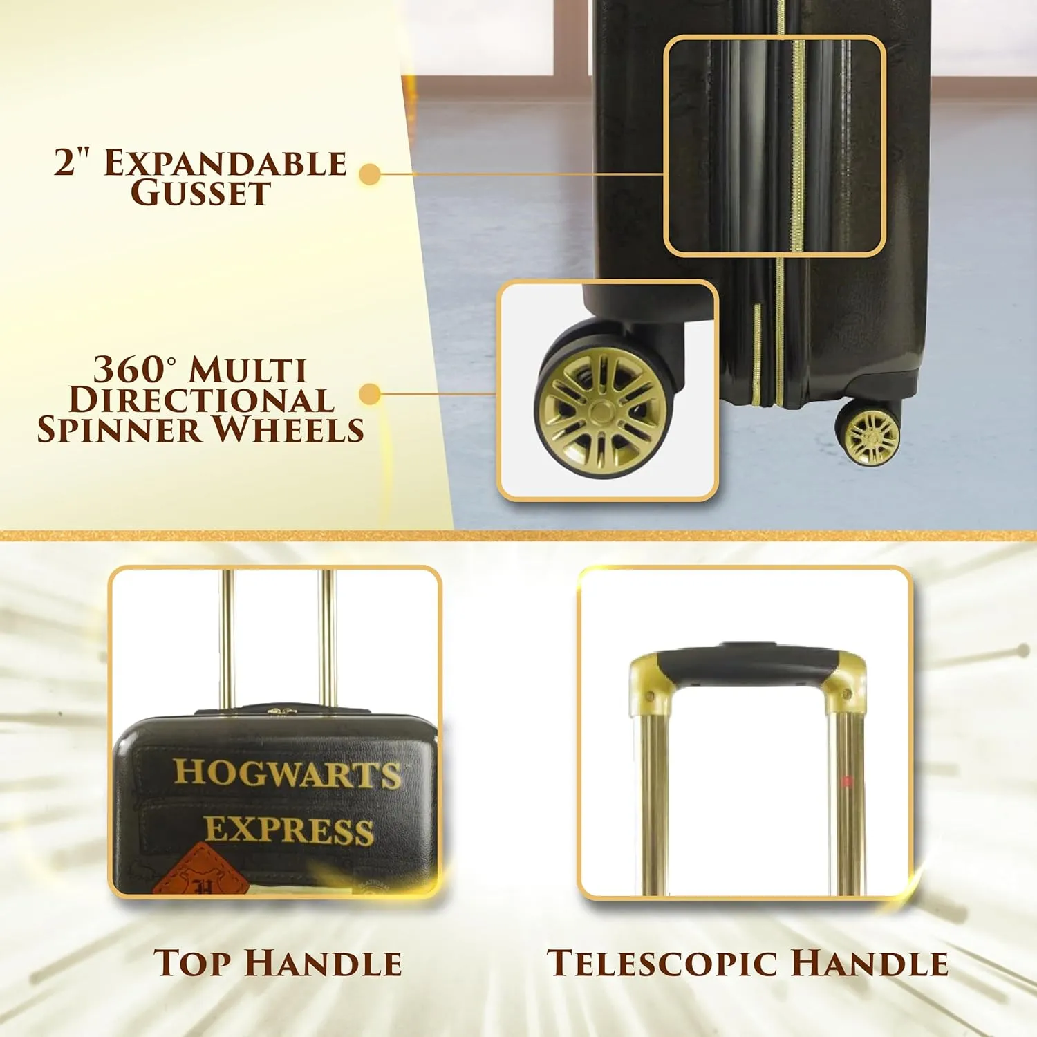 FUL Harry Potter Rolling Luggage, Hogwarts Express Hardshell Suitcase with Spinner Wheels, Black, 25 Inch