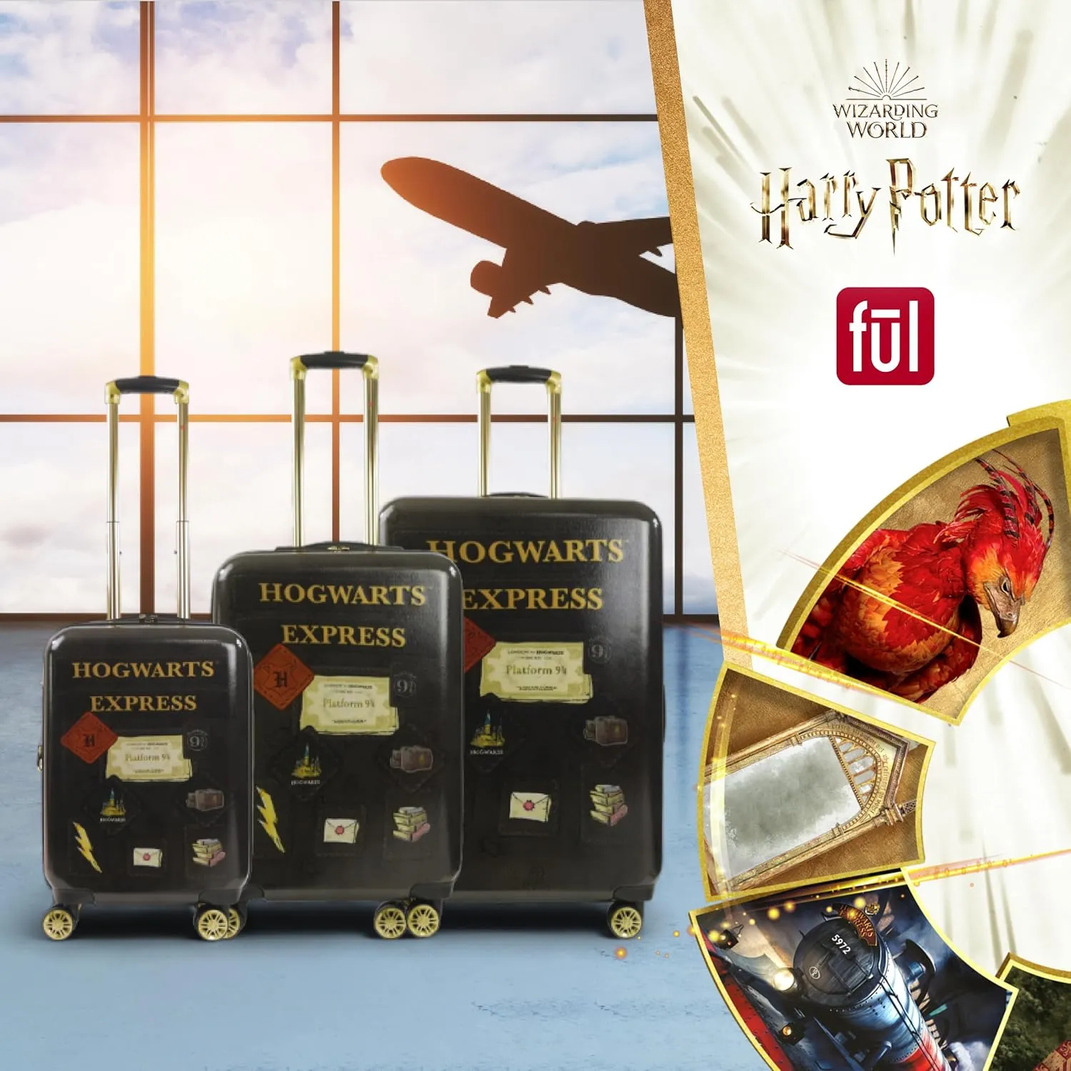 FUL Harry Potter Rolling Luggage, Hogwarts Express Hardshell Suitcase with Spinner Wheels, Black, 25 Inch
