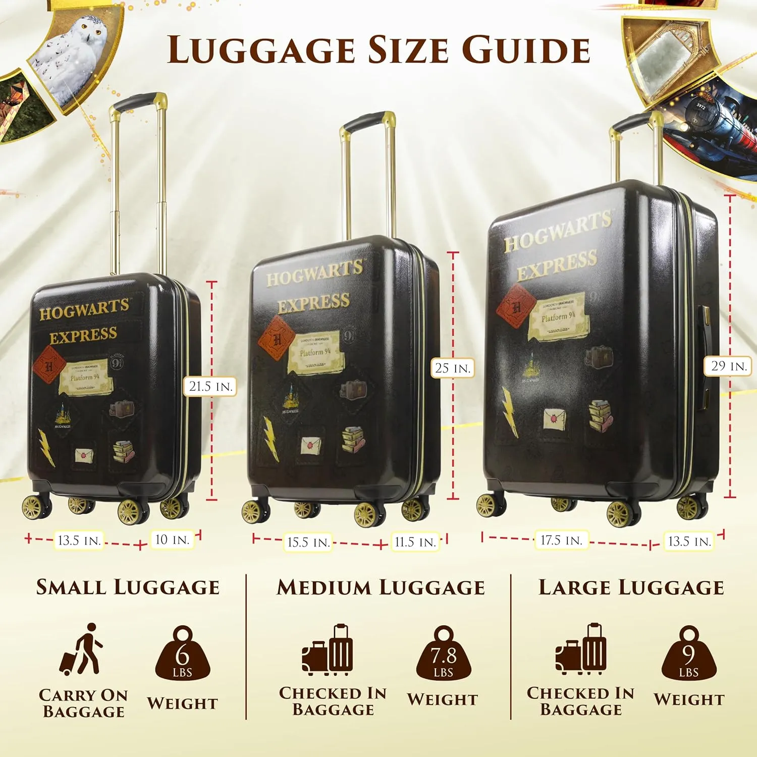 FUL Harry Potter Rolling Luggage, Hogwarts Express Hardshell Suitcase with Spinner Wheels, Black, 25 Inch