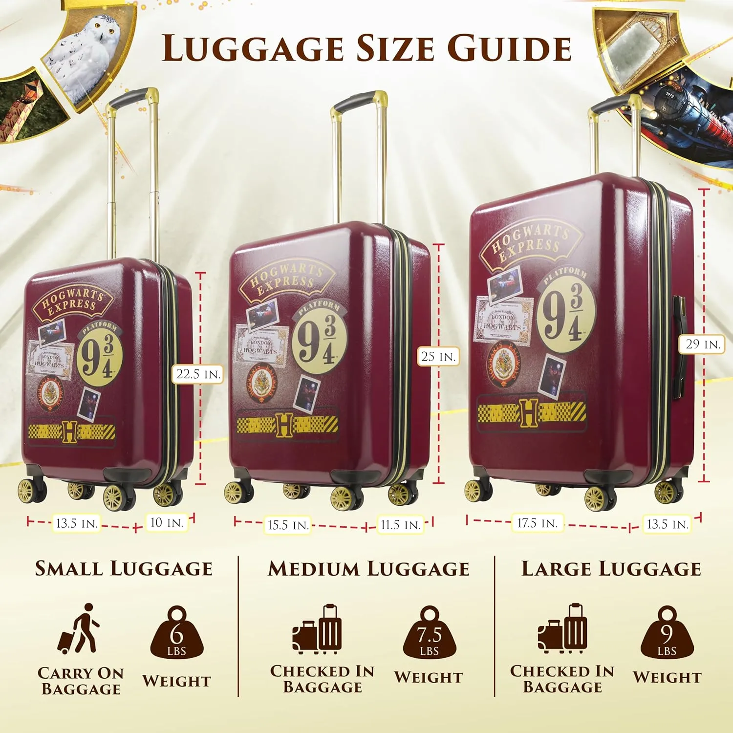 FUL Harry Potter Rolling Luggage, Hogwarts Express Hardshell Suitcase with Spinner Wheels, Burgundy, 29 Inch