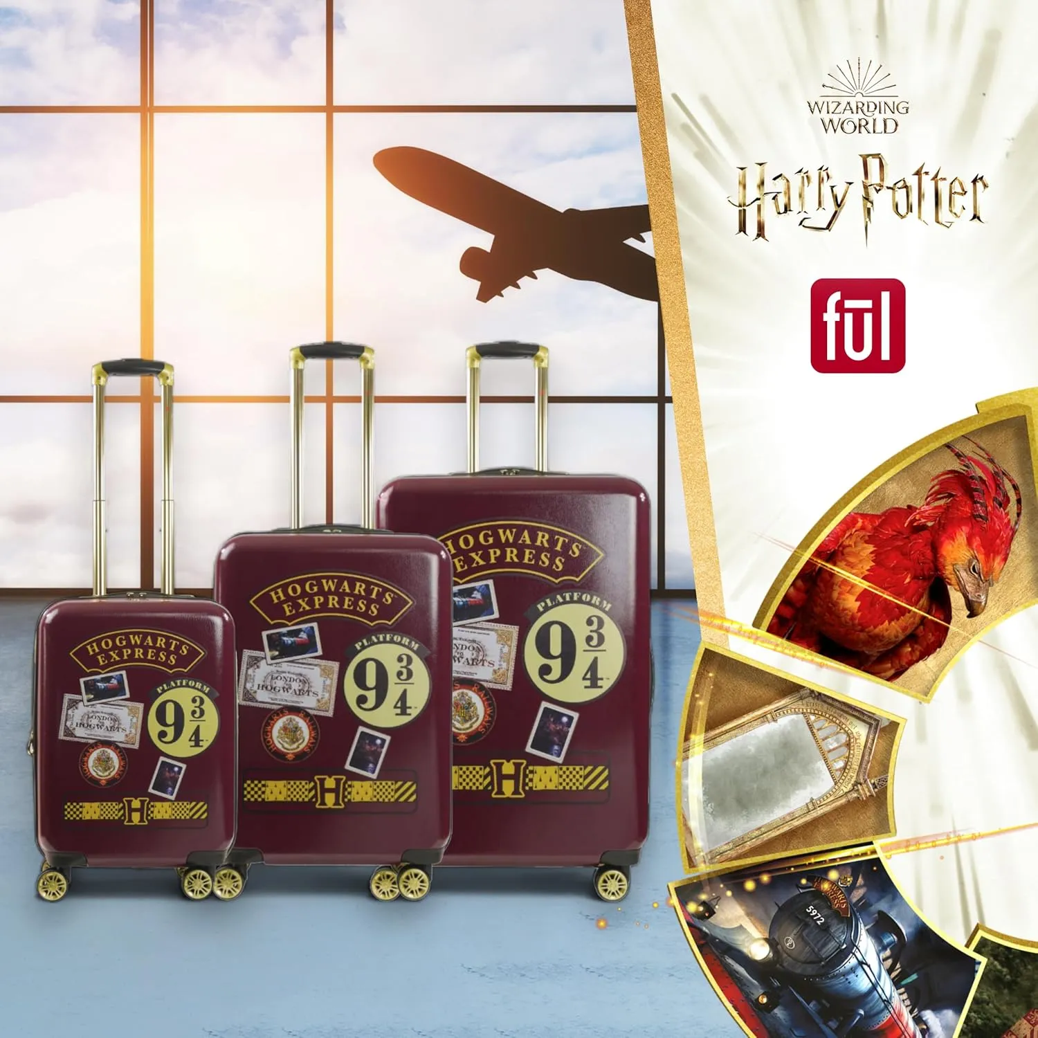 FUL Harry Potter Rolling Luggage, Hogwarts Express Hardshell Suitcase with Spinner Wheels, Burgundy, 29 Inch
