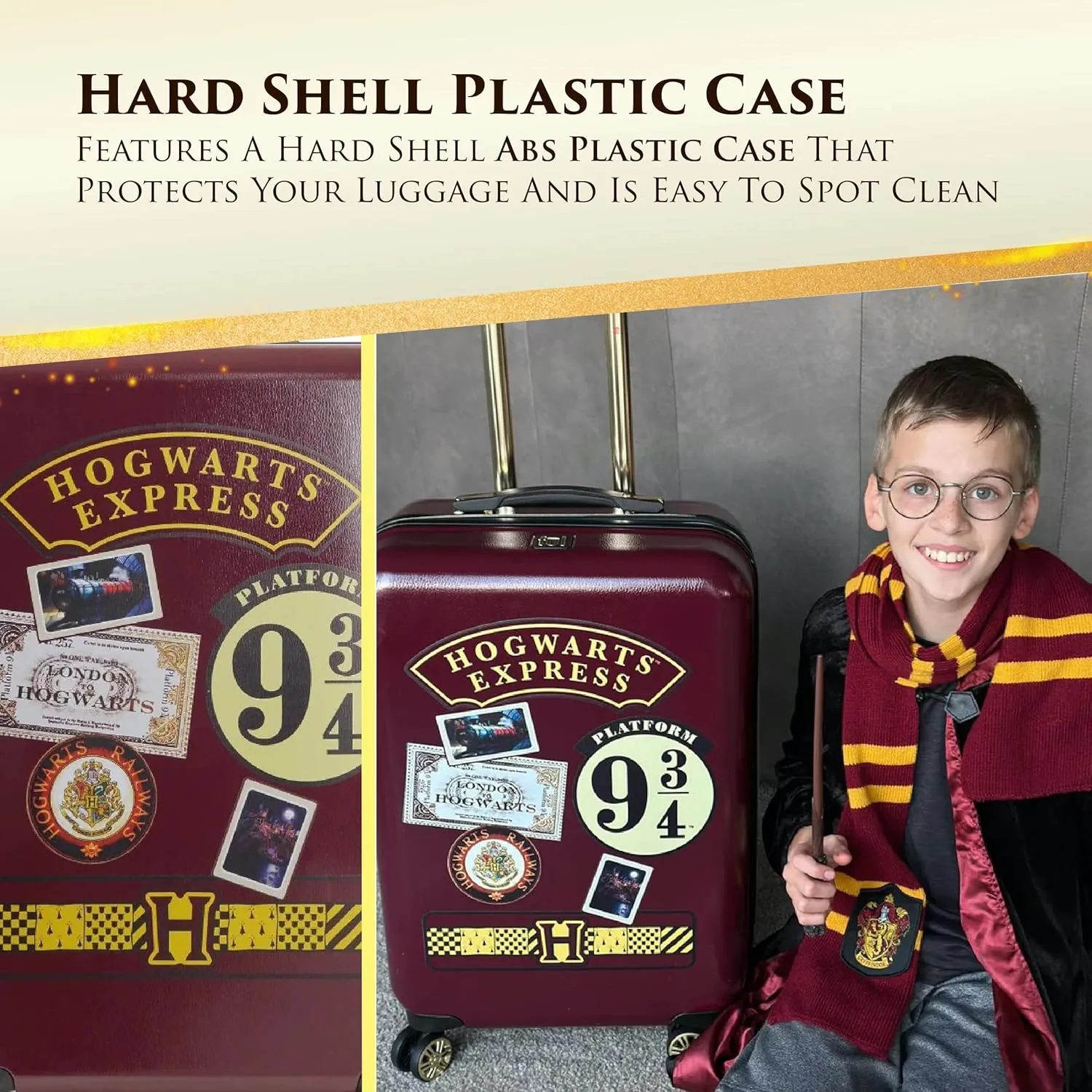 FUL Harry Potter Rolling Luggage, Hogwarts Express Hardshell Suitcase with Spinner Wheels, Burgundy, 29 Inch