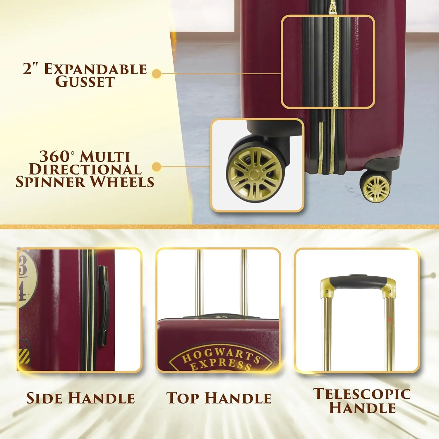 FUL Harry Potter Rolling Luggage, Hogwarts Express Hardshell Suitcase with Spinner Wheels, Burgundy, 29 Inch