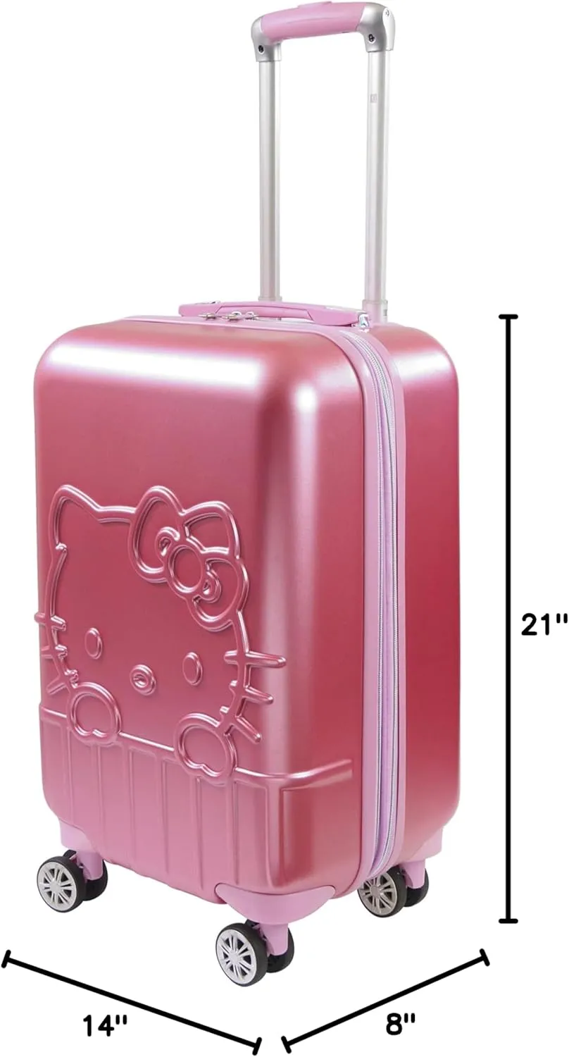 FUL Hello Kitty Carry On Luggage, Molded Hardshell Rolling Suitcase with Spinner Wheels, Pink, 21 Inch
