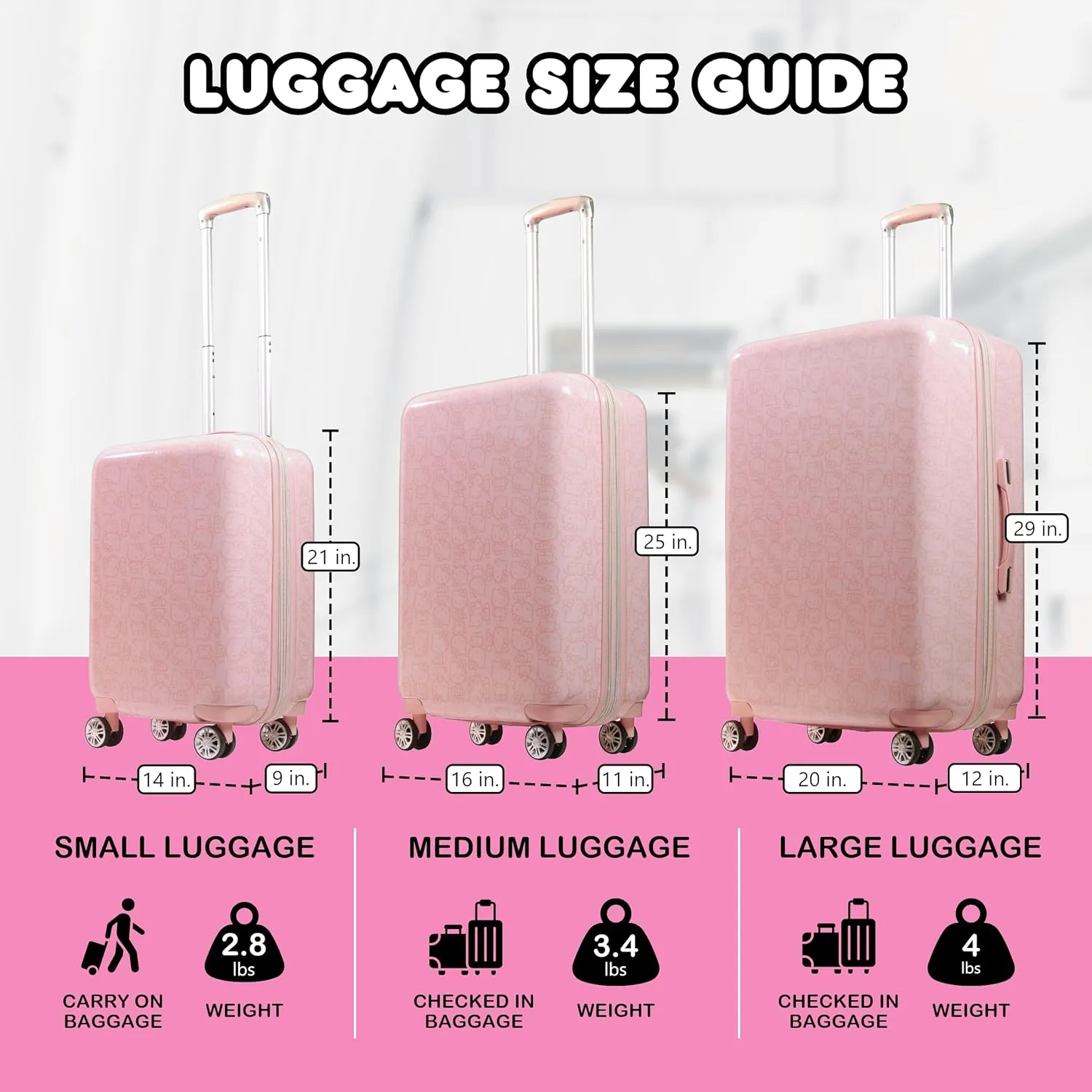 FUL Hello Kitty Carry On Luggage, Printed Hardshell Rolling Suitcase with Spinner Wheels, Pink, 21 Inch