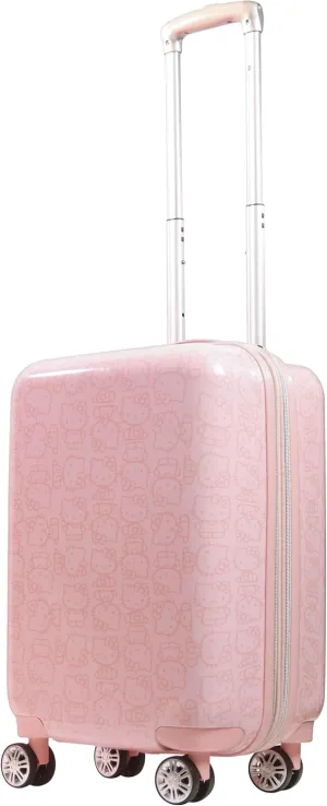 FUL Hello Kitty Carry On Luggage, Printed Hardshell Rolling Suitcase with Spinner Wheels, Pink, 21 Inch