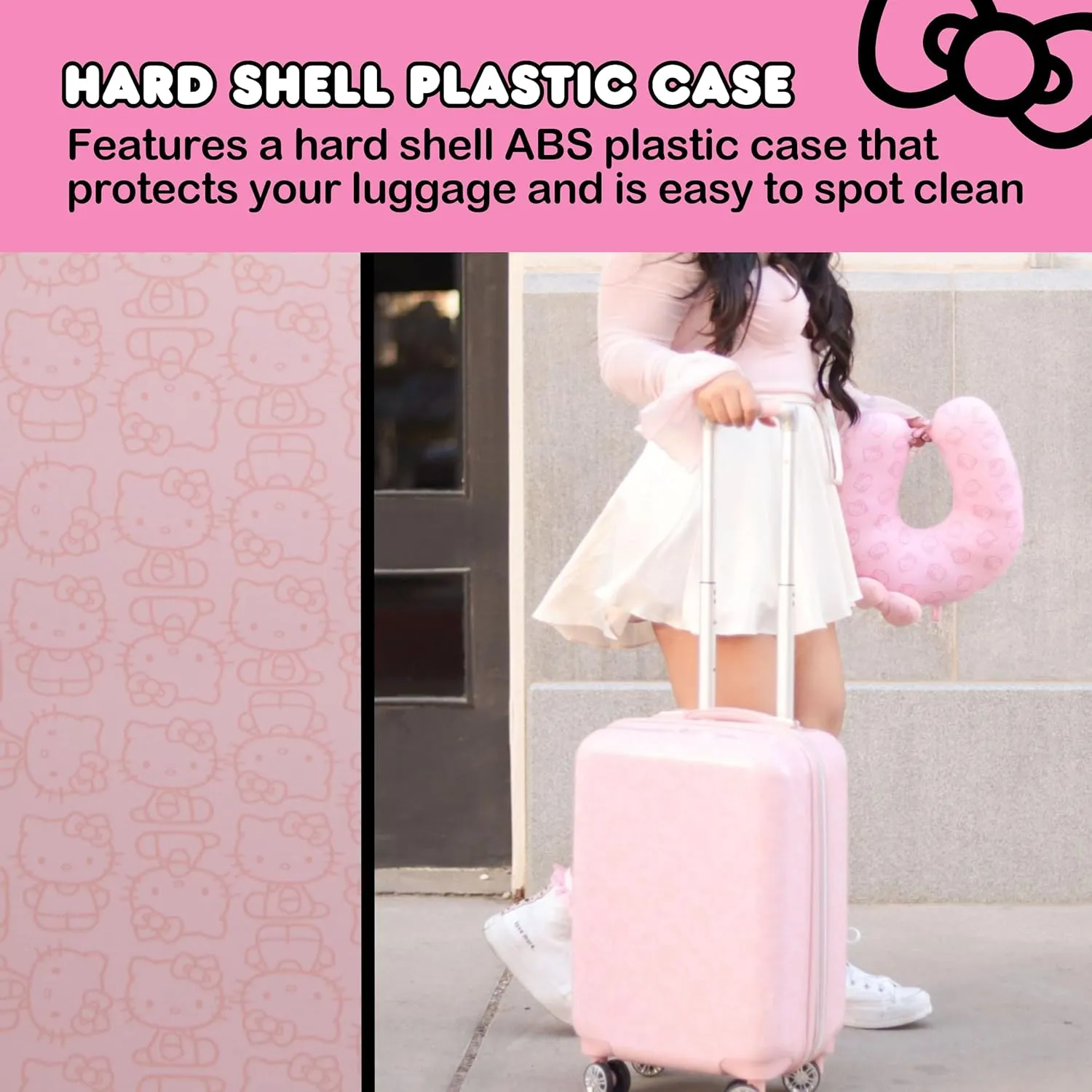 FUL Hello Kitty Carry On Luggage, Printed Hardshell Rolling Suitcase with Spinner Wheels, Pink, 21 Inch
