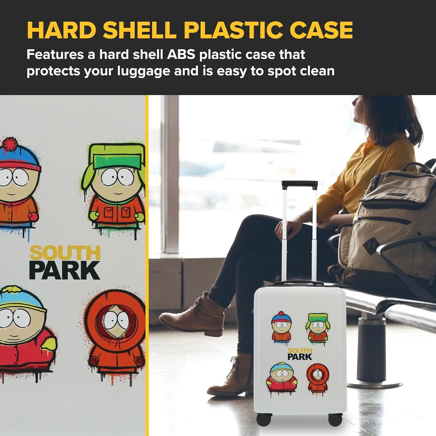 FUL South Park 22.5 Inch Carry On Luggage, Hardshell Rolling Suitcase with Spinner Wheels, White