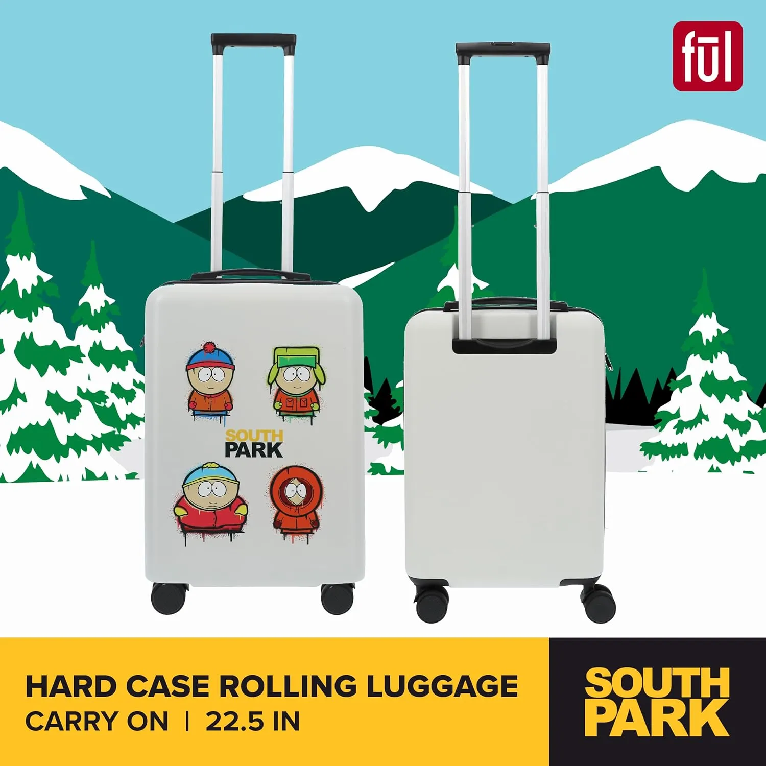 FUL South Park 22.5 Inch Carry On Luggage, Hardshell Rolling Suitcase with Spinner Wheels, White
