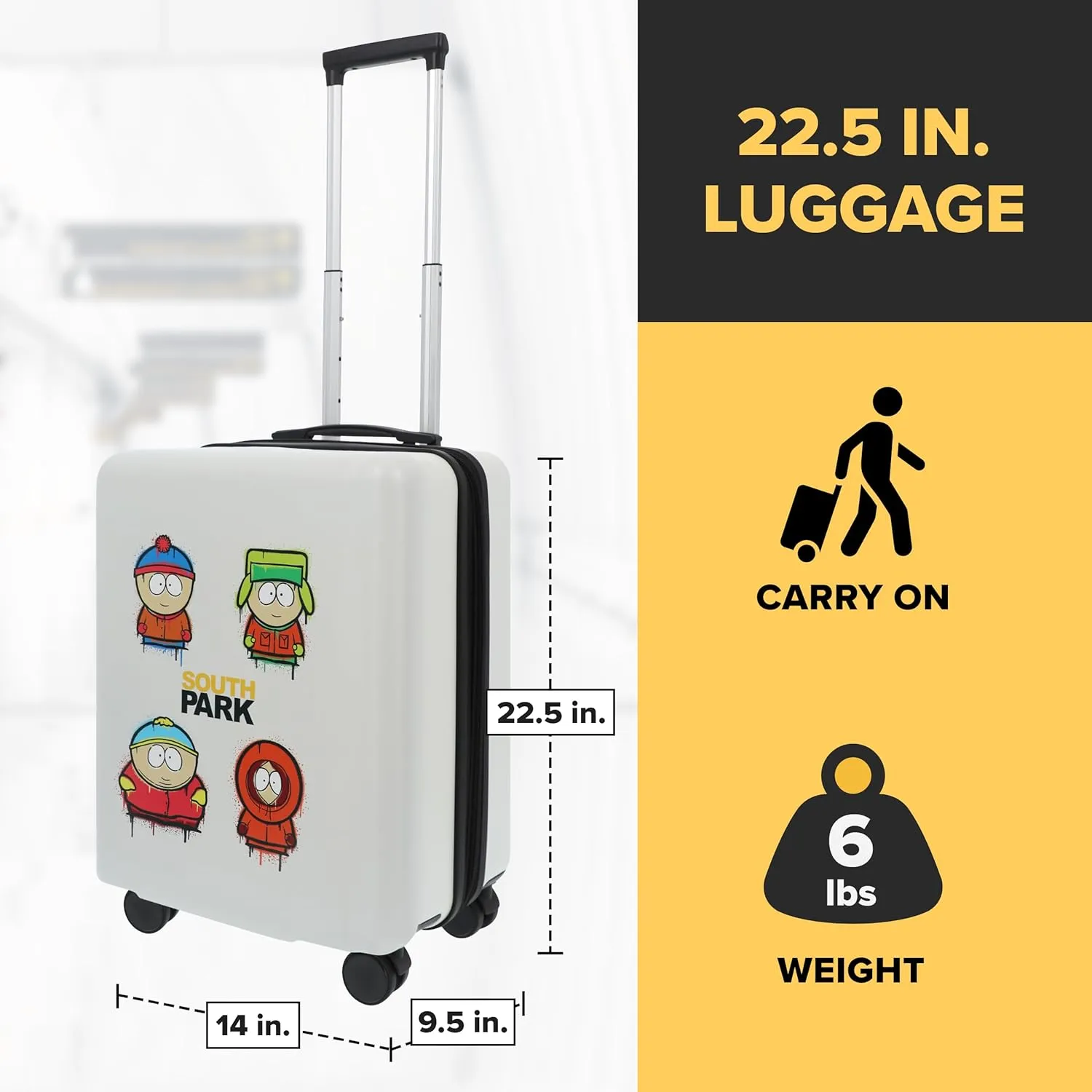 FUL South Park 22.5 Inch Carry On Luggage, Hardshell Rolling Suitcase with Spinner Wheels, White