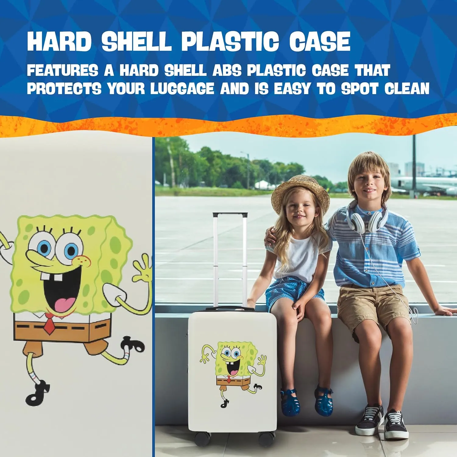 FUL Squarepants 22.5 Inch Carry On Luggage, Hardshell Rolling Suitcase with Spinner Wheels, White Spongebob