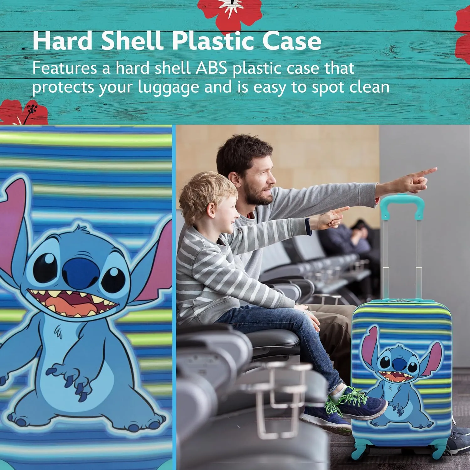 FUL Unisex Kid's Disney Stitch 21 Inch Carry On Luggage, Hardshell Rolling Suitcase with Spinner Wheels, Turquoise