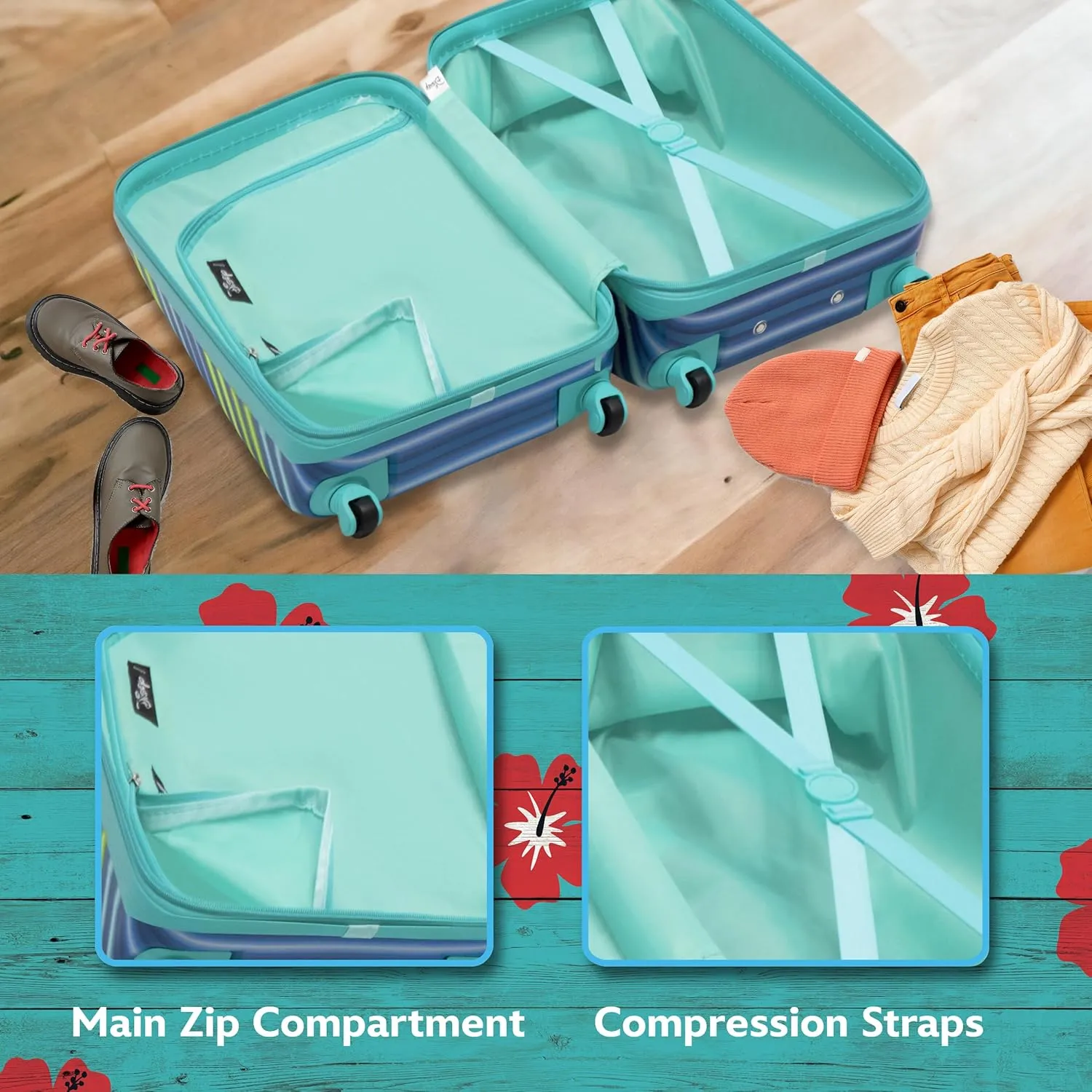 FUL Unisex Kid's Disney Stitch 21 Inch Carry On Luggage, Hardshell Rolling Suitcase with Spinner Wheels, Turquoise