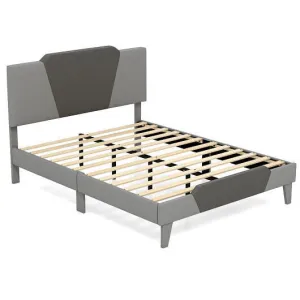 Full/Queen/Twin Velvet Upholstered Bed Frame with High Headboard-Full Size - Col